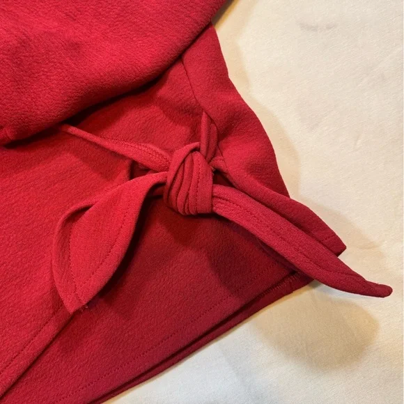 Madewell Texture & Thread Red V-Neck Wrap Blouse - Picture 3 of 11